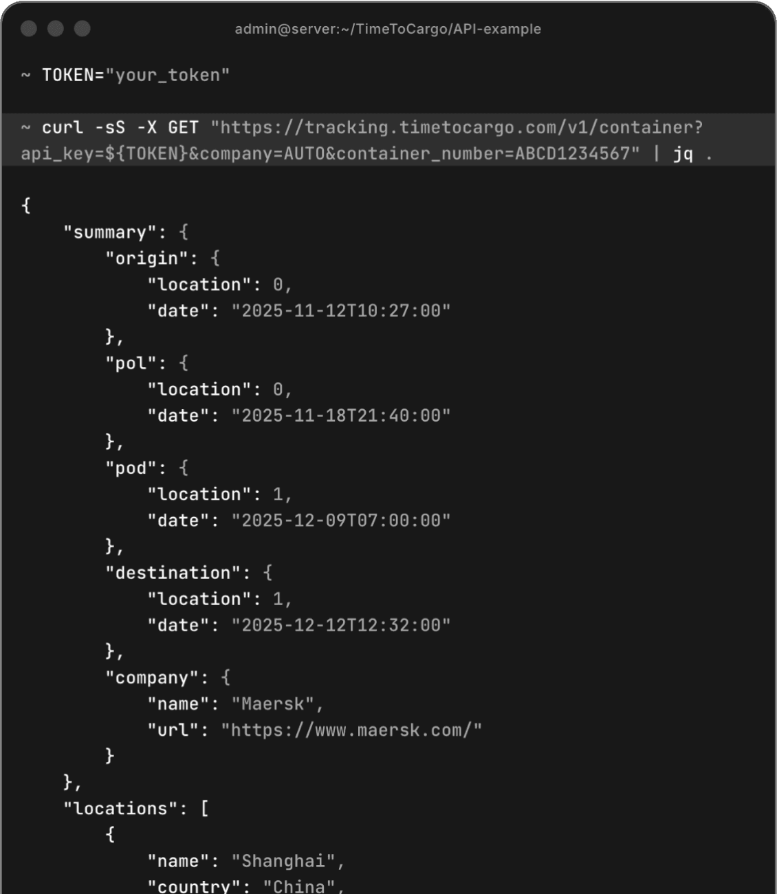 TimeToCargo API integration illustration